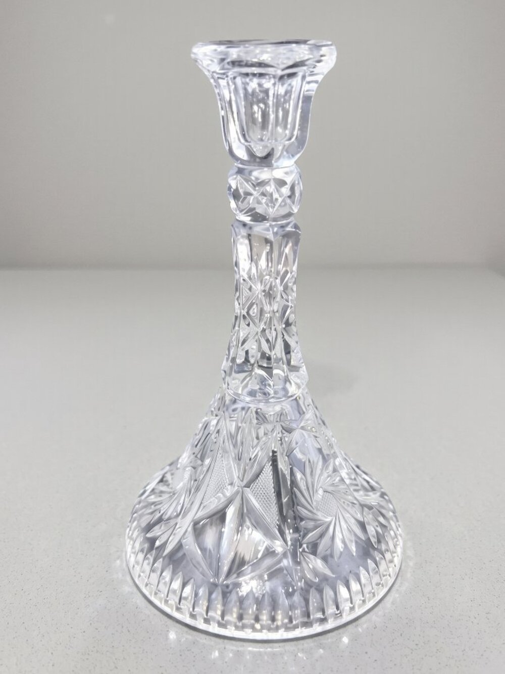VTG Cut Crystal Candlestick Holder – Starburst Floral Pattern –DePlomb Glass